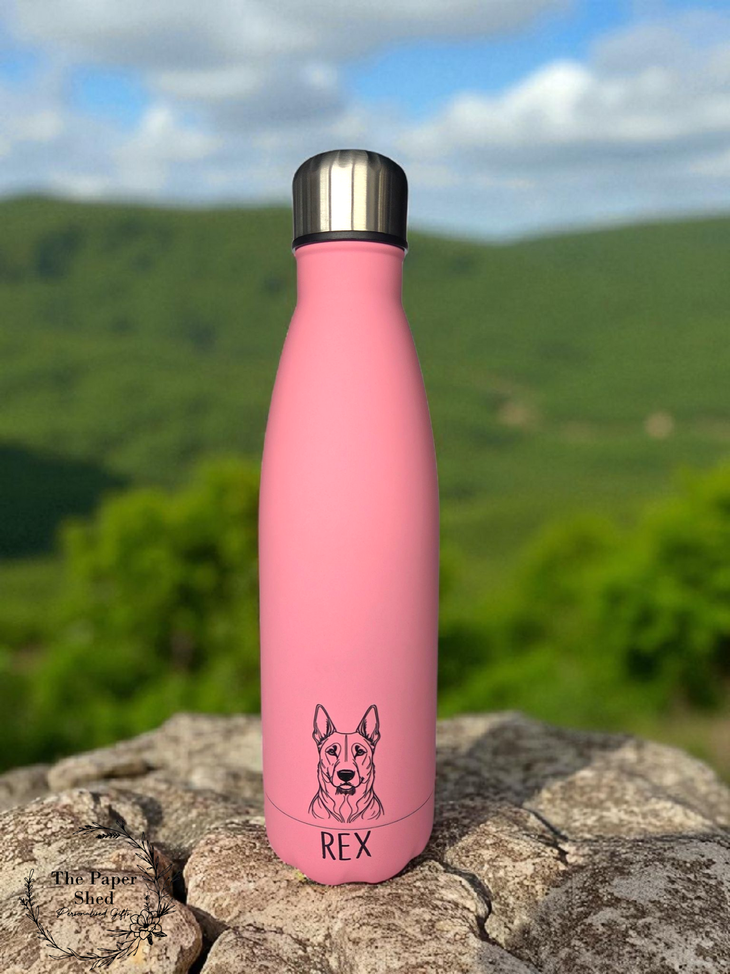 Custom Dog Scribble Water Bottles Personalised Engraved 500ml Water Bottle - Coloured Double Wall Flask Gym Gift Coach Reusable Christmas