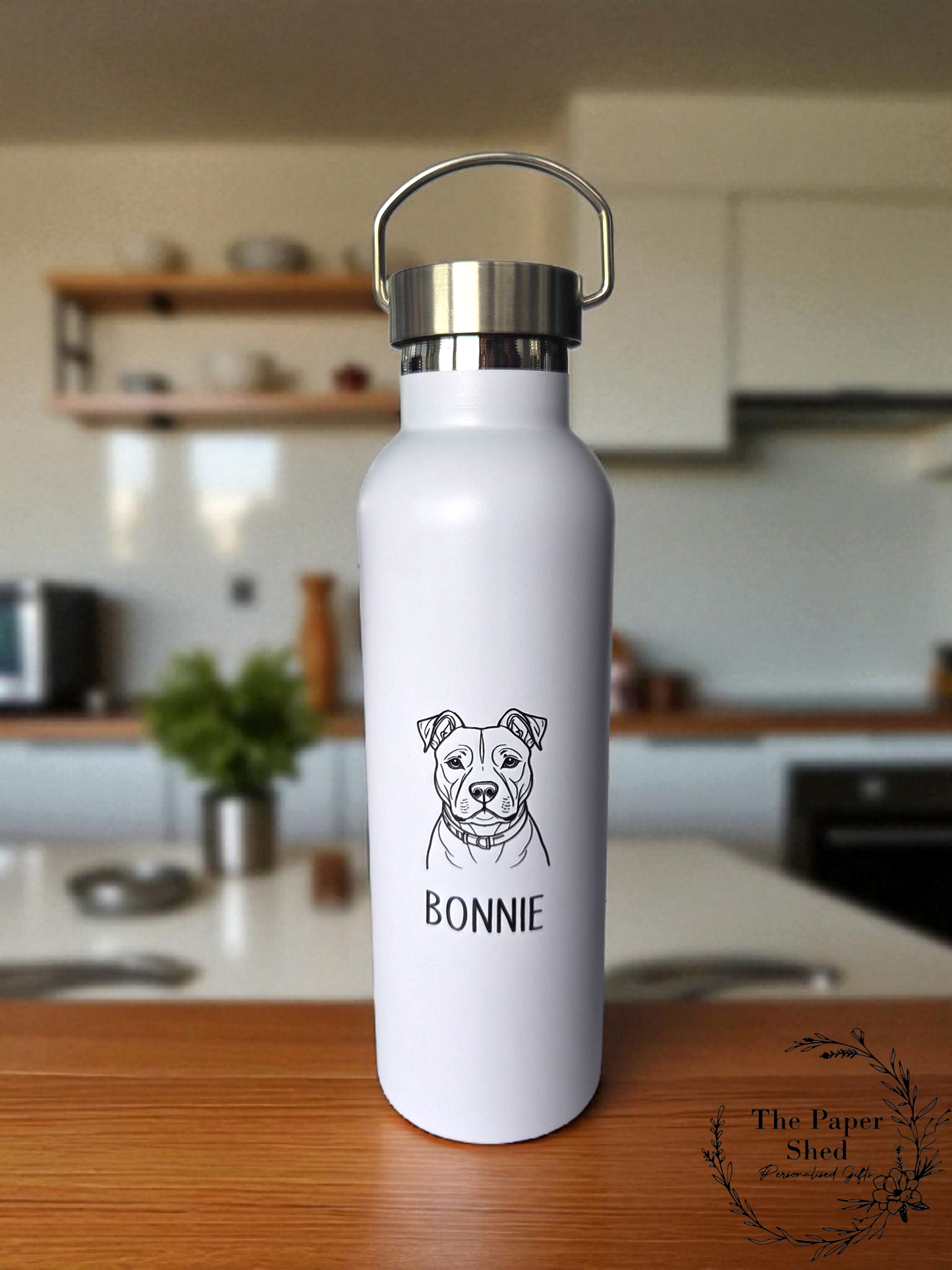 Custom Scribble Dog Personalised Name Milk Churn Thermal Bottle 750ml Stainless Steel Thermos Flask Drinks Bottle Present, fun gift