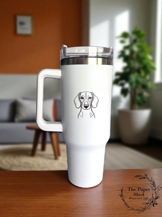 Custom Scribble Dog Personalised Name Large 40oz  Travel Mugs Pastel Colours Thermal Cup with Handle Birthday Gift