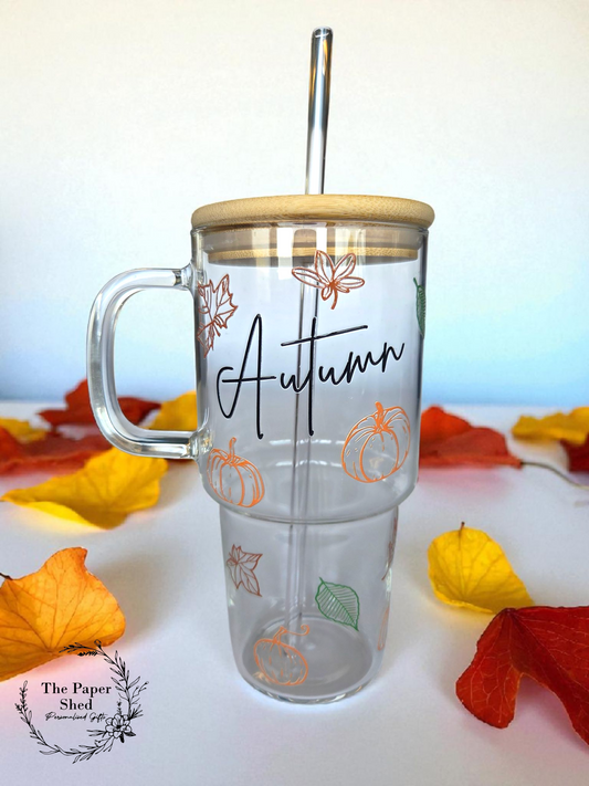 Autumn Personalised 800ml Drink Cup with Name Autumnal Leaf Pumpkin Pattern Halloween