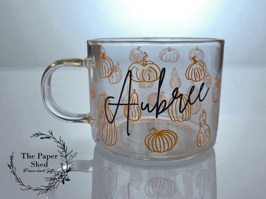 Autumn Personalised Drink Mug with Name Autumnal pumpkin Pattern Halloween