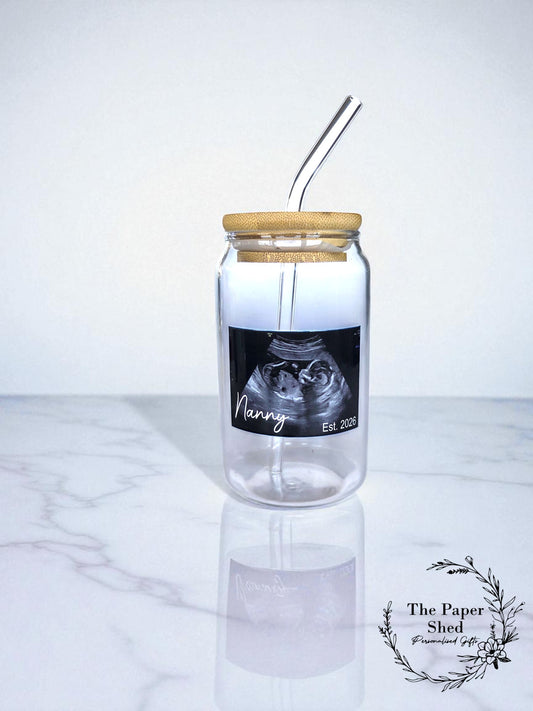 Baby Ultrasound Scan Photo Printed Personalised Iced Coffee Tea Jar  Name Gifts Baby Pregnancy Reveal Established