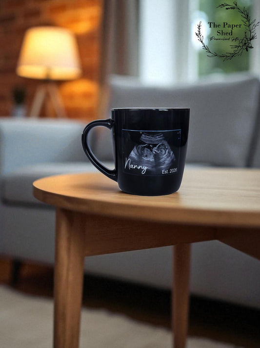 Baby Ultrasound Scan Photo Printed Personalised Gloss Mug Name Gifts Baby Pregnancy Reveal Established