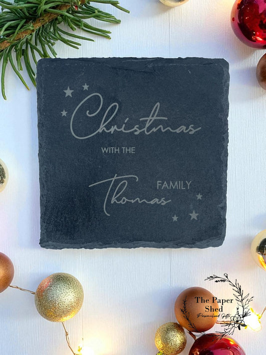 Christmas Personalised Engraved Slate Coasters Festive Table Decorations Drinks Mat