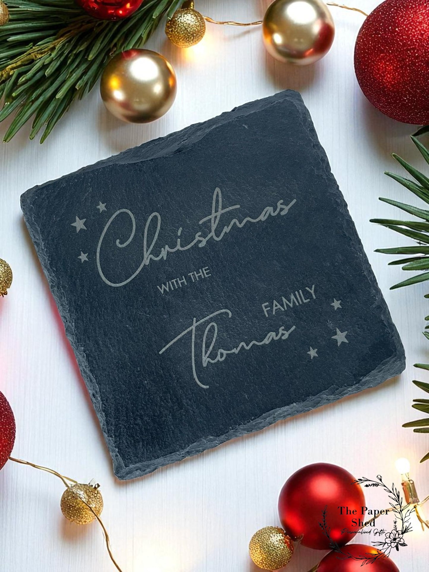 Christmas Personalised Engraved Slate Coasters Festive Table Decorations Drinks Mat
