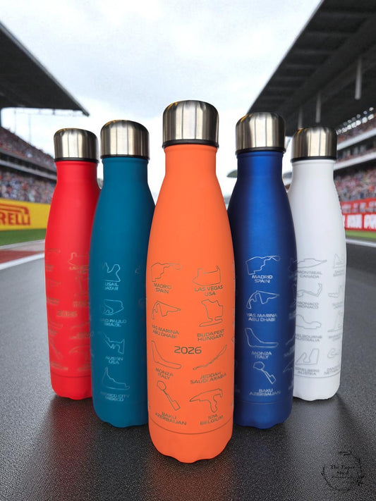 NEW F1 inspired 2026 track calendar name thermal water bottle engraved