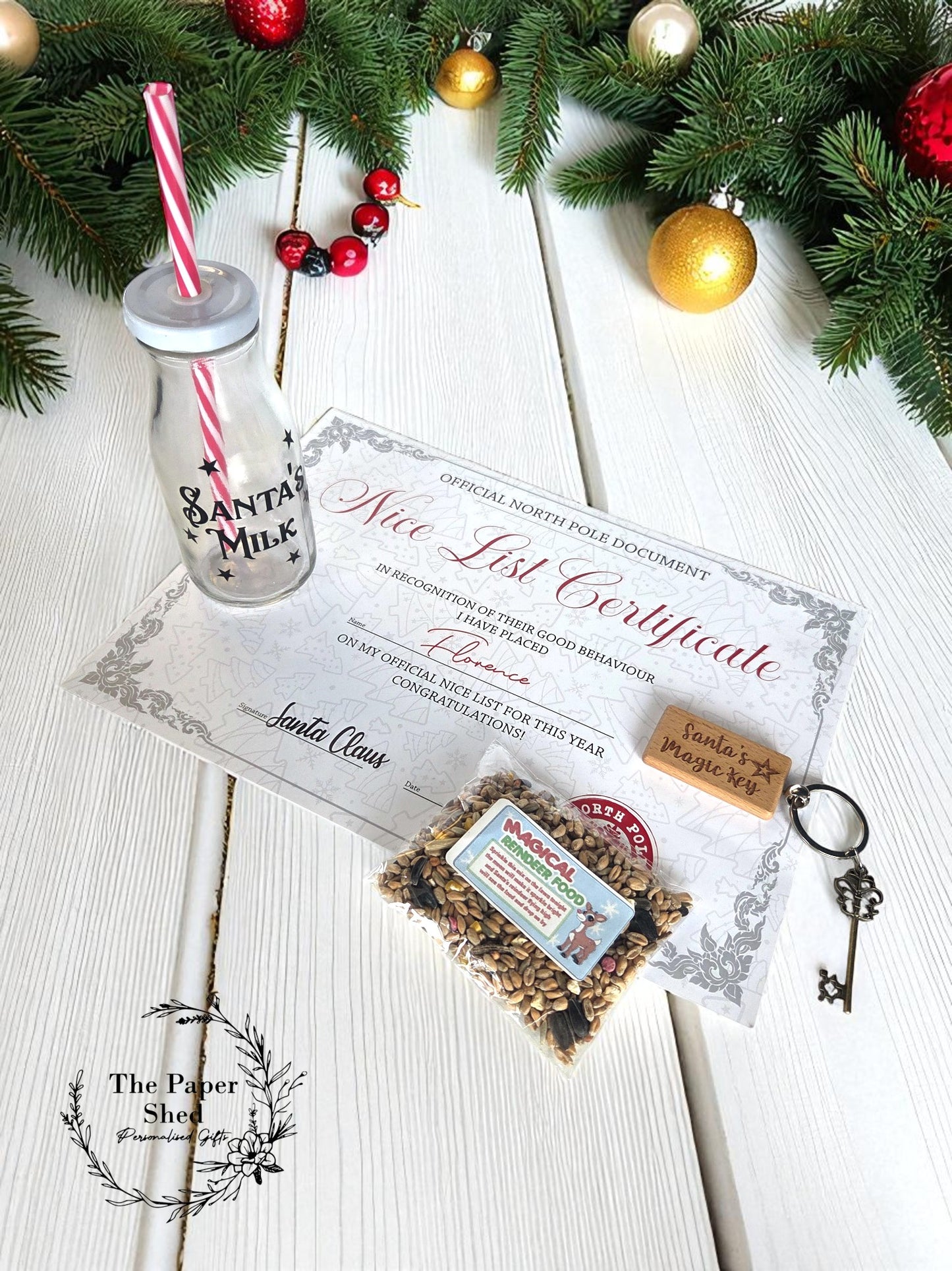 Personalised Christmas Eve Gift Hamper with Optional add-ons. Certificate, reindeer food, key, Santa Board, Stocking, Sack, Xmas Eve Box