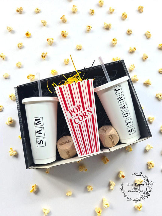 Letter Tile Name Personalised Movie/Film night / hamper box, popcorn, name, cinema, tumbler, drink, cup, dice, Christmas Gift, birthday