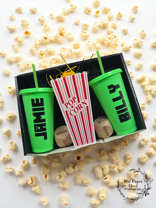 Gaming Block Crafter Personalised Movie/Film night / hamper box, popcorn, name, cinema, tumbler, drink, cup, dice, Christmas Gift, birthday