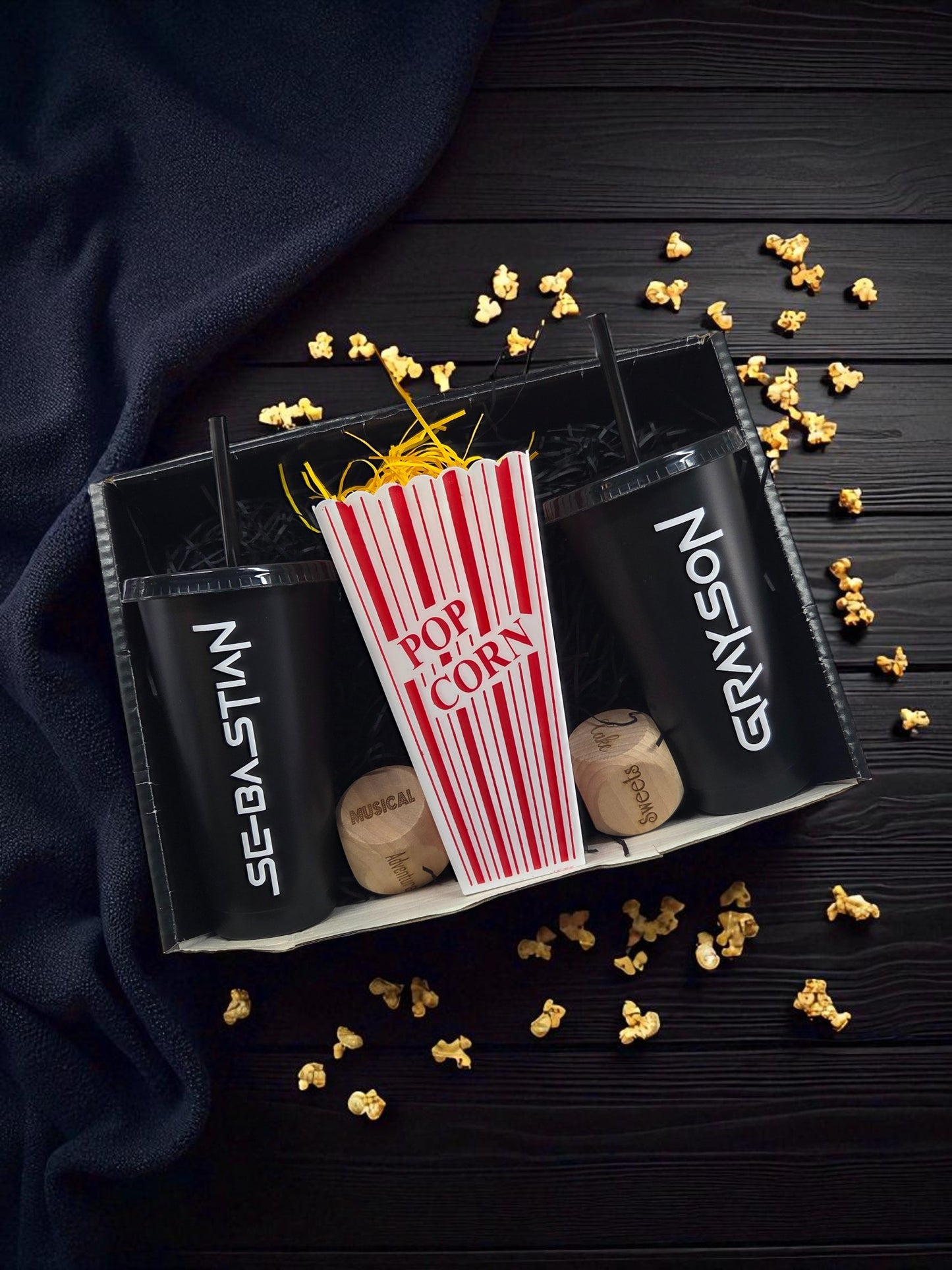 Future Games Personalised Movie/Film night / hamper box, popcorn, name, cinema, tumbler, drink, cup, dice, Christmas Gift, birthday