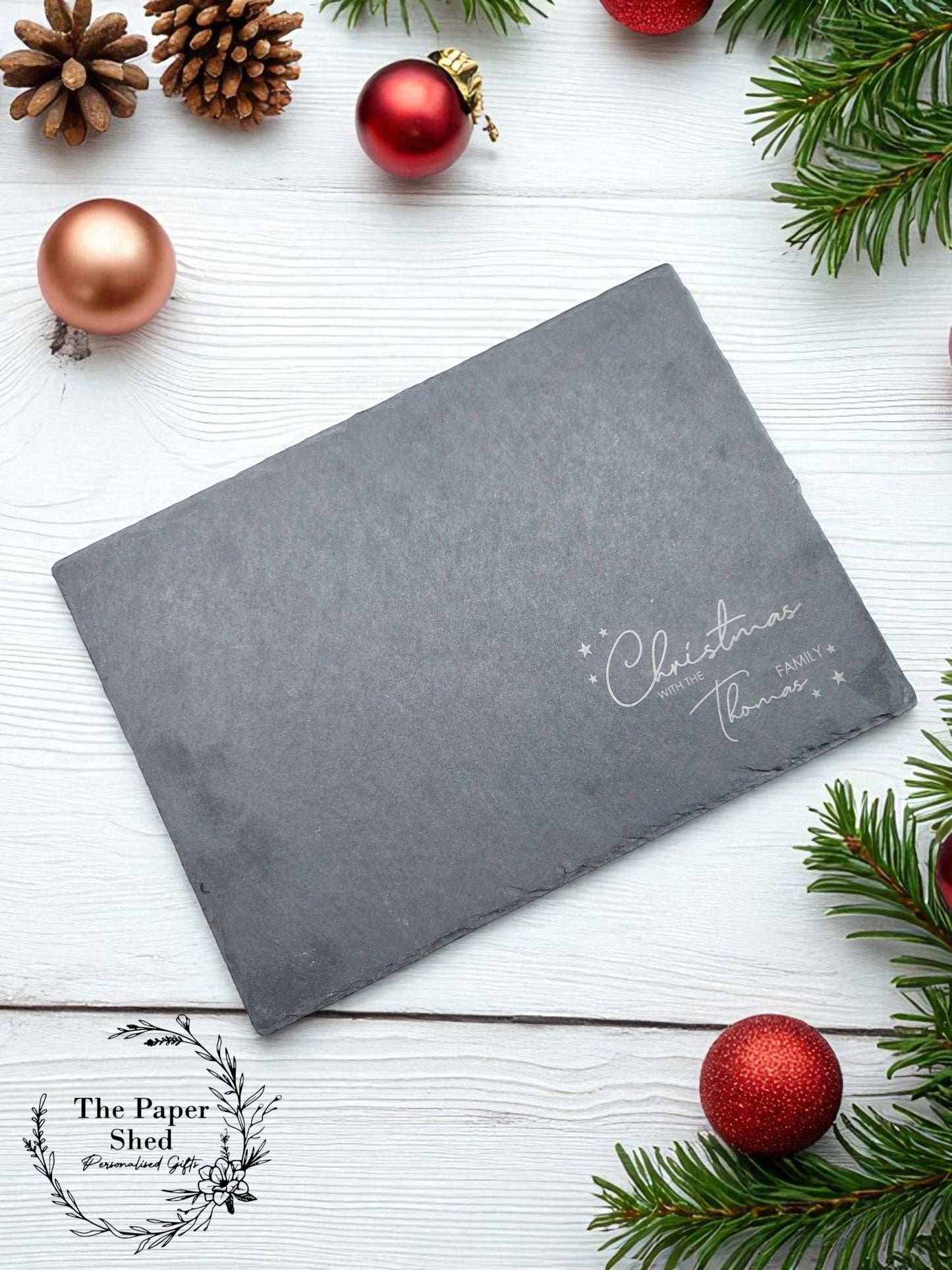 Engraved personalised Family Christmas Slate Placemats and Drinks Coaster Sets Festive Dinner Table