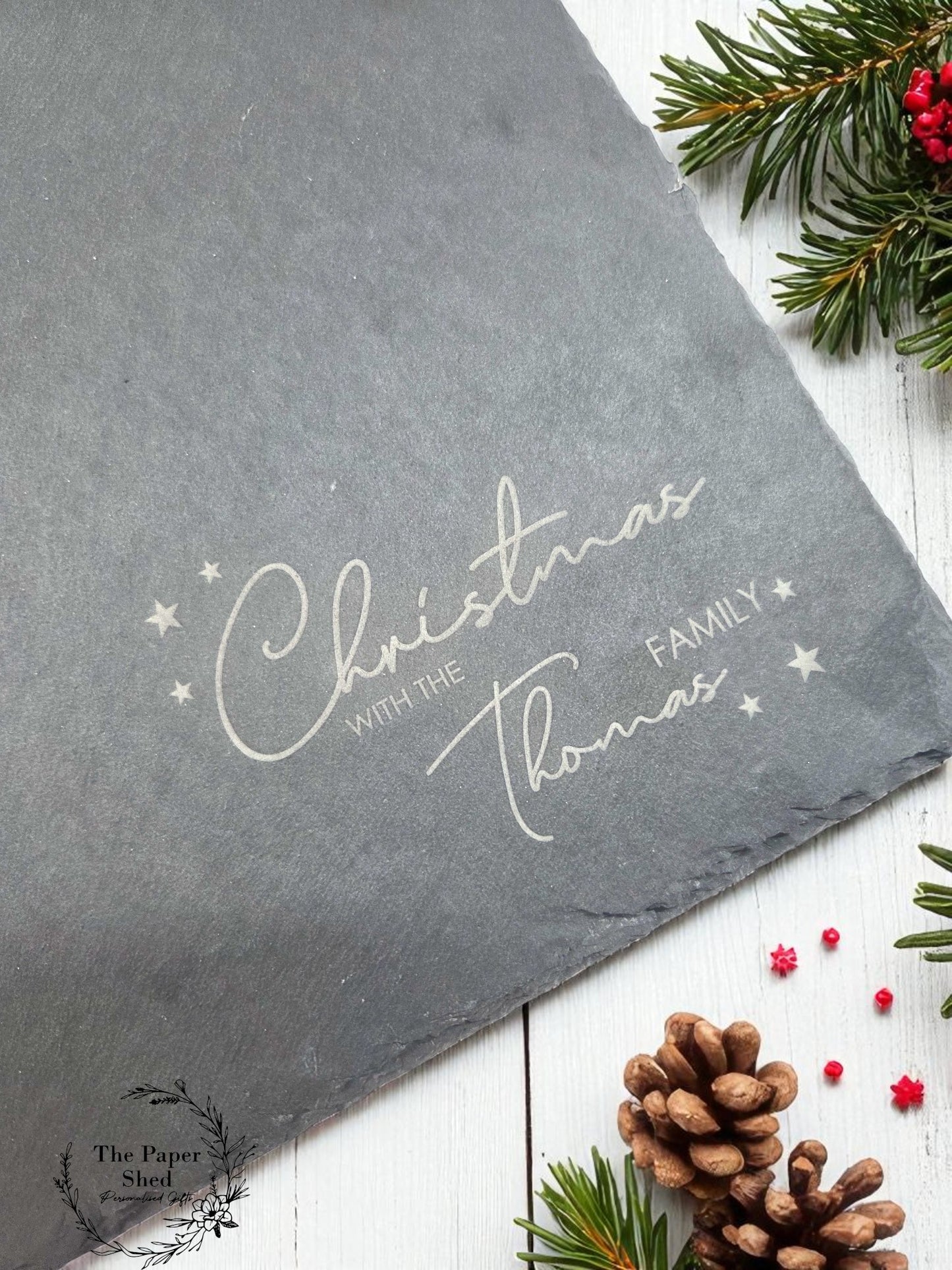 Engraved personalised Family Christmas Slate Placemats and Drinks Coaster Sets Festive Dinner Table