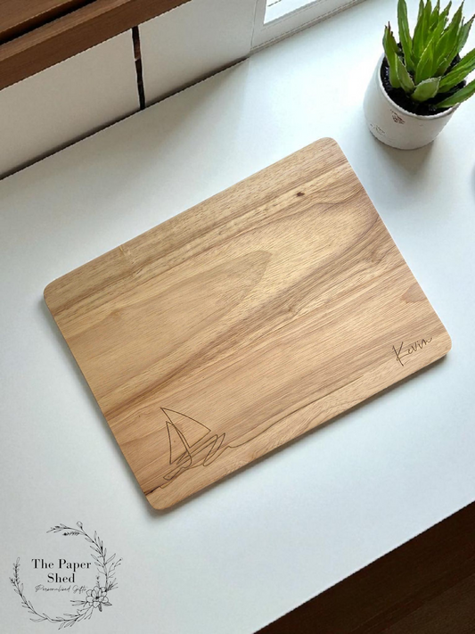 Personalised Sailing Boat Chopping Board - Engraved Wooden Birthday New Home
