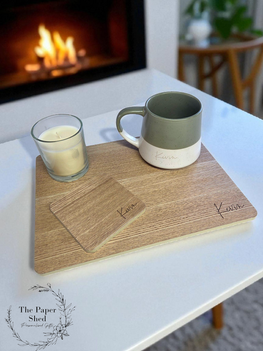 Personalised Gift Hamper For Him, For Her Birthday New Home Engraved Speckled Pattern Mug, coaster, placemat, candle Christmas