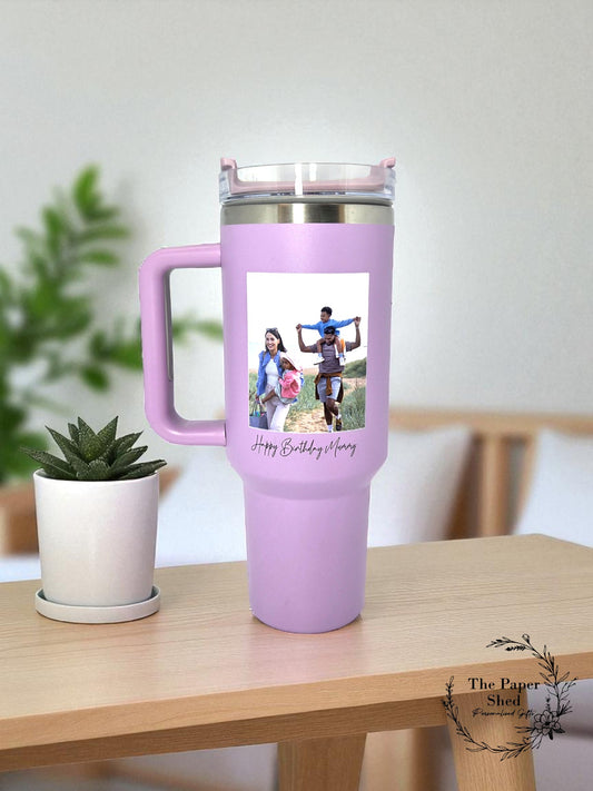 Photo Printed Personalised Name Large 40oz  Travel Mugs Pastel Colours Thermal Cup with Handle Birthday Gift