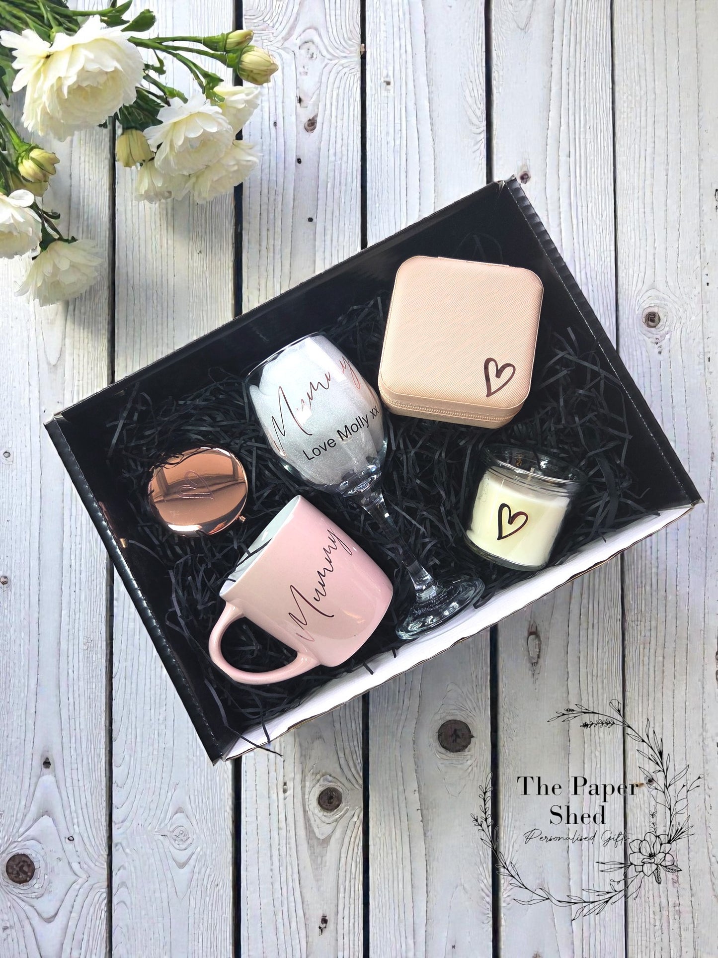 Mother's Day Mum Mummy Hamper Gift Set - Personalised Special Mothers Present -Wine glass-mug-candle- For Her-message-heart