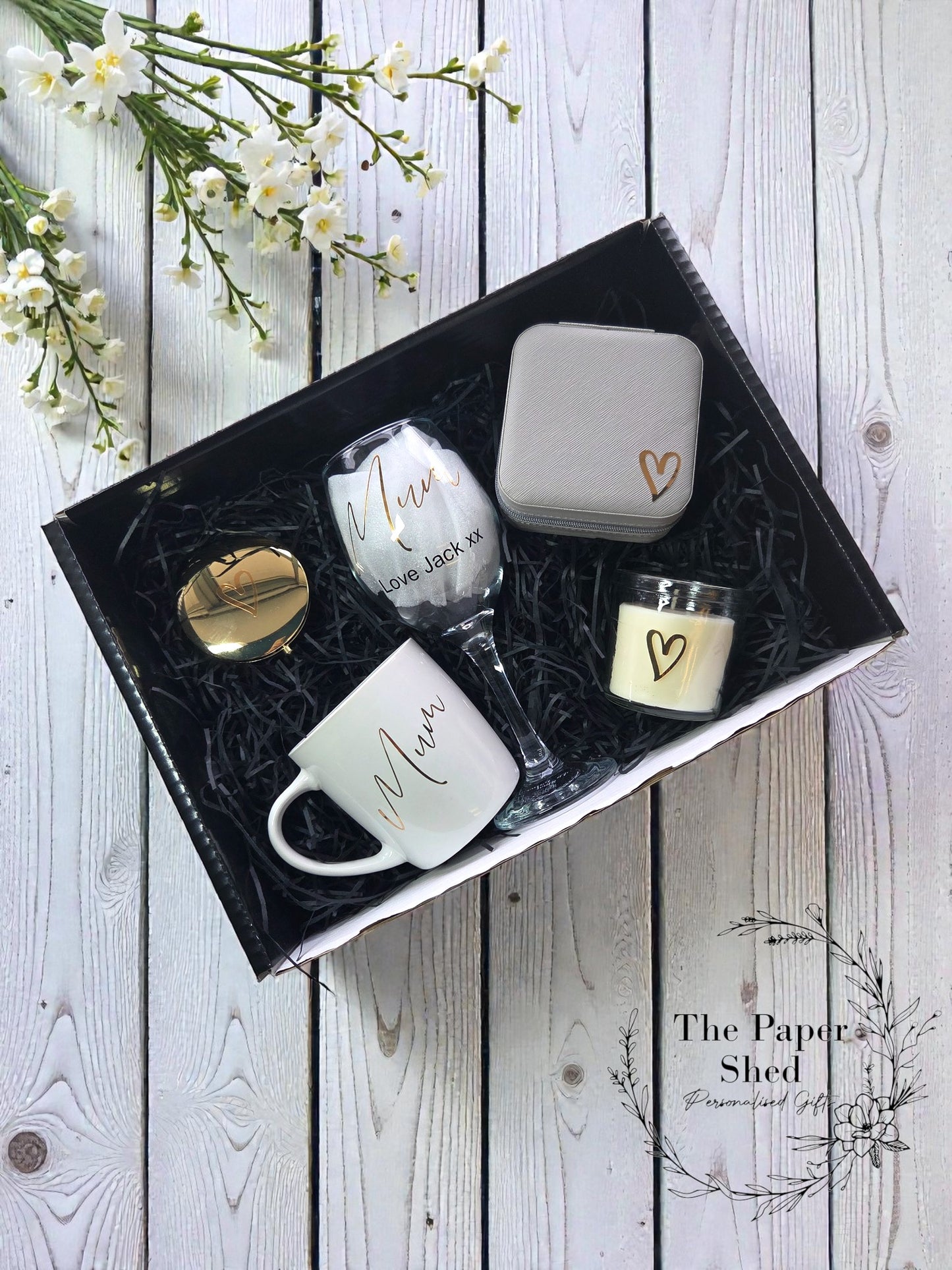Mother's Day Mum Mummy Hamper Gift Set - Personalised Special Mothers Present -Wine glass-mug-candle- For Her-message-heart