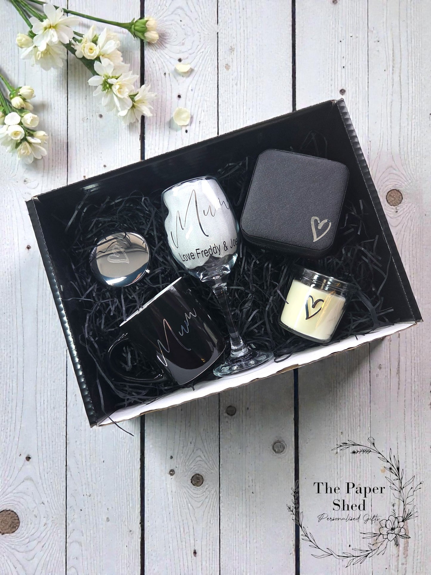 Mother's Day Mum Mummy Hamper Gift Set - Personalised Special Mothers Present -Wine glass-mug-candle- For Her-message-heart
