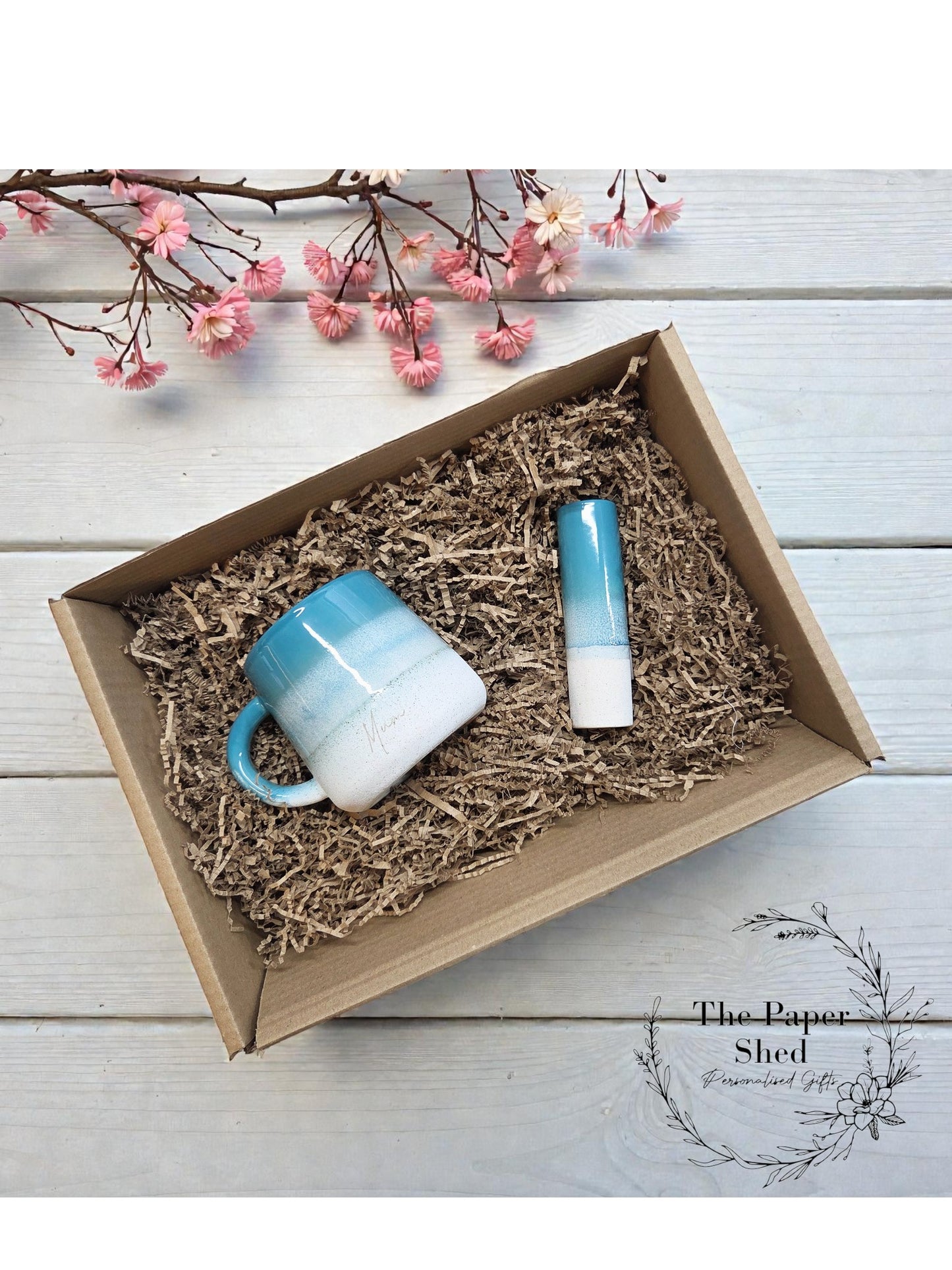 Glazed Engraved Mug Personalised Birthday Gift Set Hamper Bud Vase