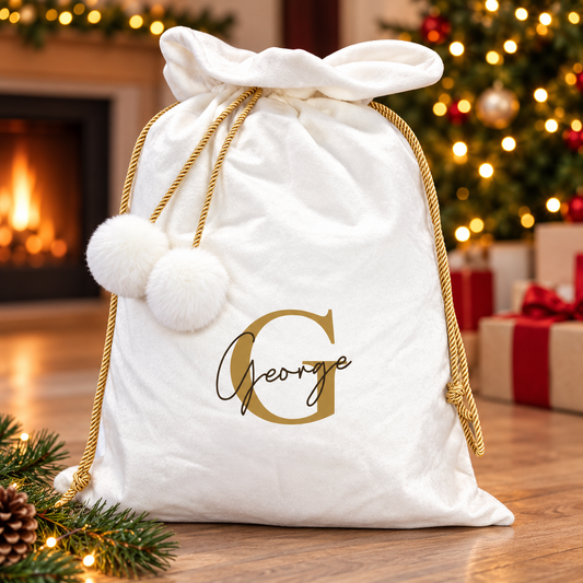 Christmas Velvet Santa Sack Big Initial Personalised Name, Toys and Presents, Christmas Eve Gifts