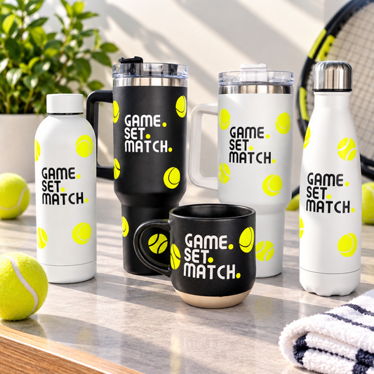 The Tennis Collection, Thermal Mug, 40 oz Cup, Bottle, Travel Mug, Gift, Game Set Match, Supporter