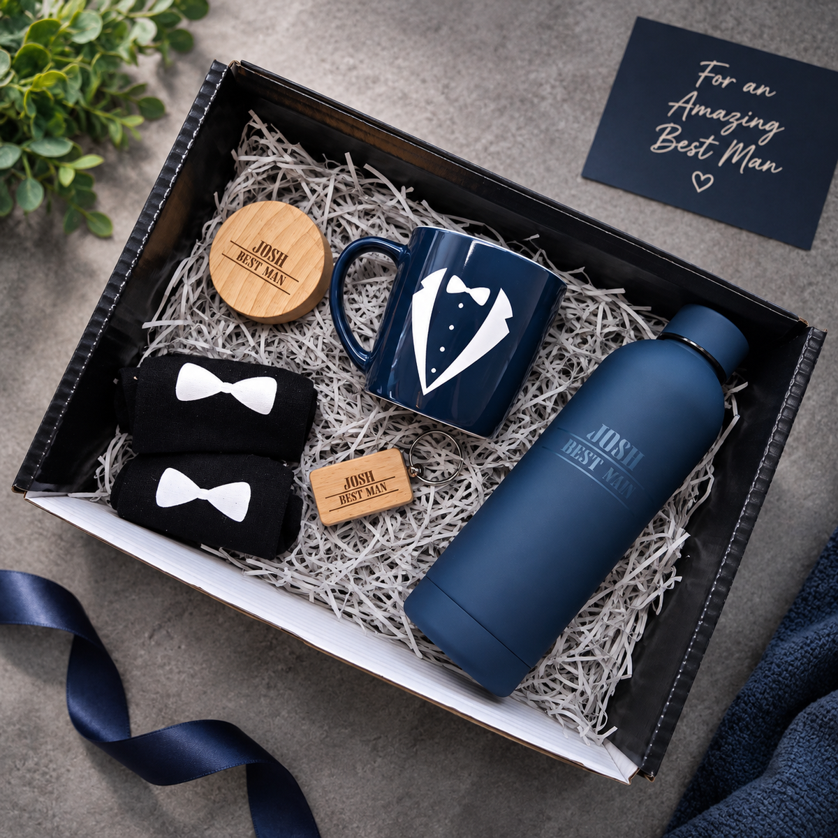 Best Man Wedding Hamper Gift Box Set Groom Usher Black Personalised