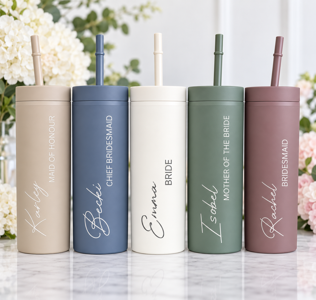 Skinny Tumbler Personalised Name Bridesmaid Bridal Wedding