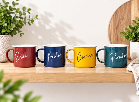 Personalised Enamel Name Mugs Camping
