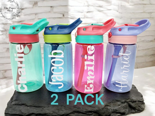 2 Pack - Children personalised back to school drinks water bottle kids