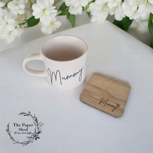Mummy Daddy Customised Mug and Matching Coaster Set