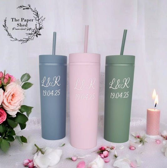 Wedding Favour & Date Skinny Tumbler Personalised Name wedding bridesmaid bridal party