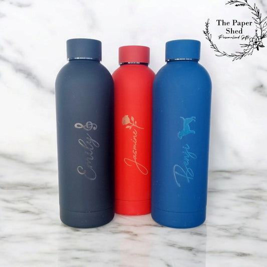 Personalised Name Own Font Image Emoji Thermal Water Bottle Engraved Version 2