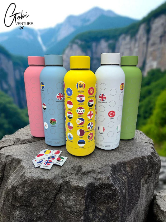 FAR OUT TRAVELS World Map 500ml Thermal Bottle Self Application World Flag Transfers
