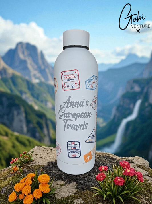 FAR OUT TRAVELS European Stamp Thermal Bottle Adventures Collection Drinks