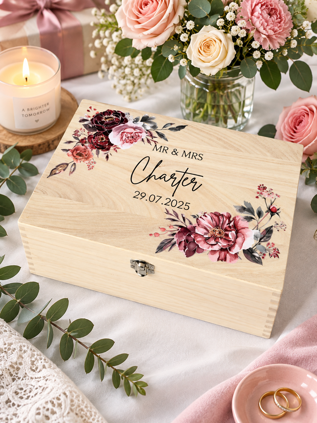 Couples' Floral Wedding Day Keepsake Memory Box