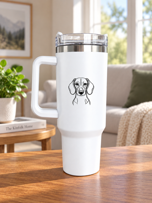 Custom Scribble Dog Personalised Name Large 40oz  Travel Mugs Pastel Colours Thermal Cup with Handle Birthday Gift