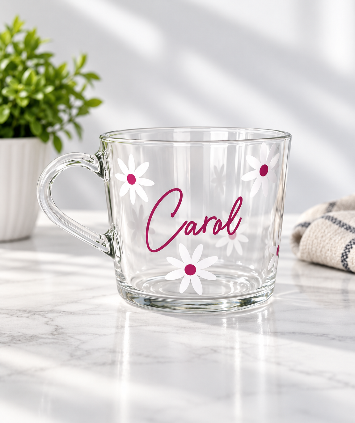 Daisy Themed Coffee Cup Mug Glass