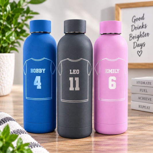 Football Top T-Shirt Personalised Drinks Water Bottle