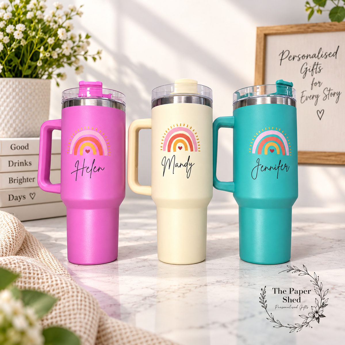 Rainbow Teacher Thank You Gift Personalised Name Large 40oz  Travel Mugs Thermal Cup with Handle Doctor Teacher Vet Fire Fighter Nurse  Accountant (Copy) (Copy)