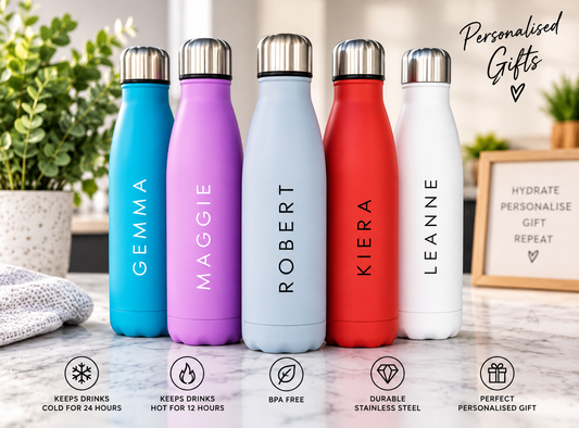 Personalised Name Thermal Water Bottle Customised Engraved V1 Block