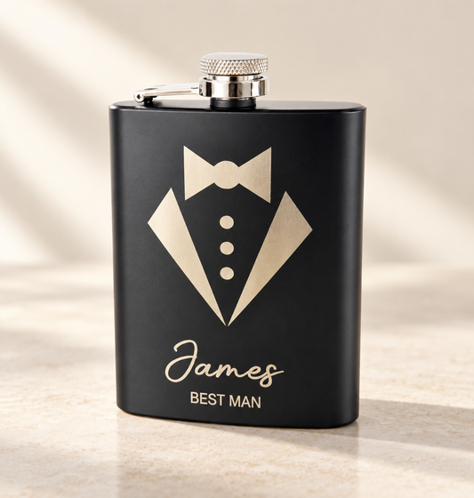 Wedding Usher Best Man Engraved Hip Flask, Choose Your Own Words Suit
