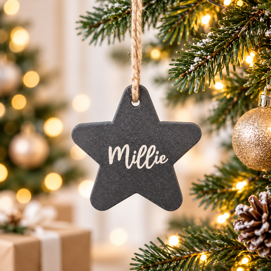 Personalised Engraved Slate Christmas Decoration Bauble Star
