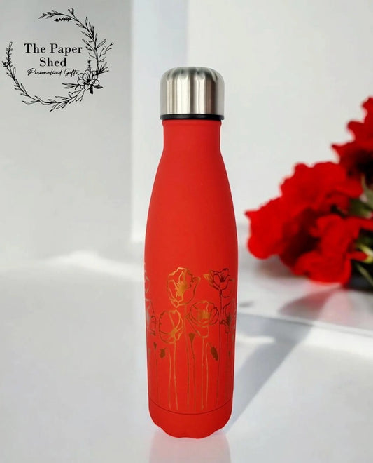 Poppy Print Engraved Thermal Water Bottle v1