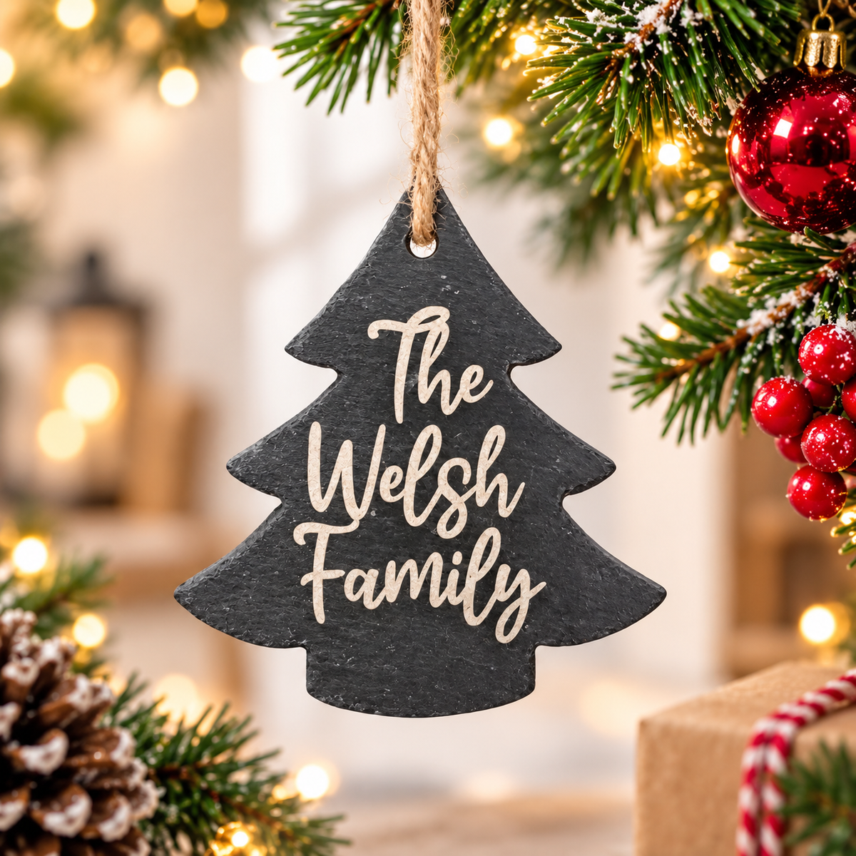 Personalised Engraved Slate Christmas Decoration Bauble Christmas Tree