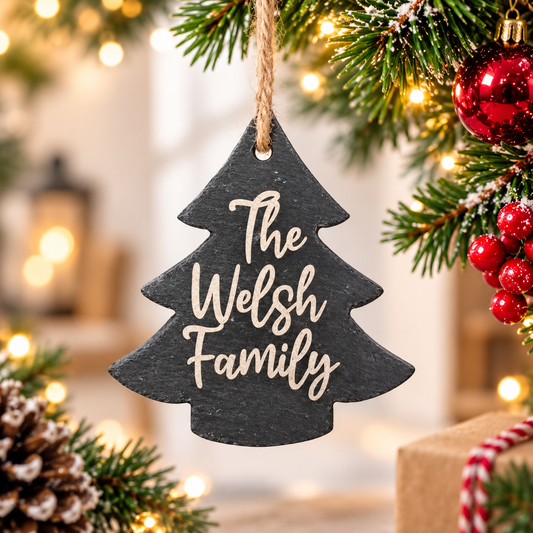 Personalised Engraved Slate Christmas Decoration Bauble Christmas Tree