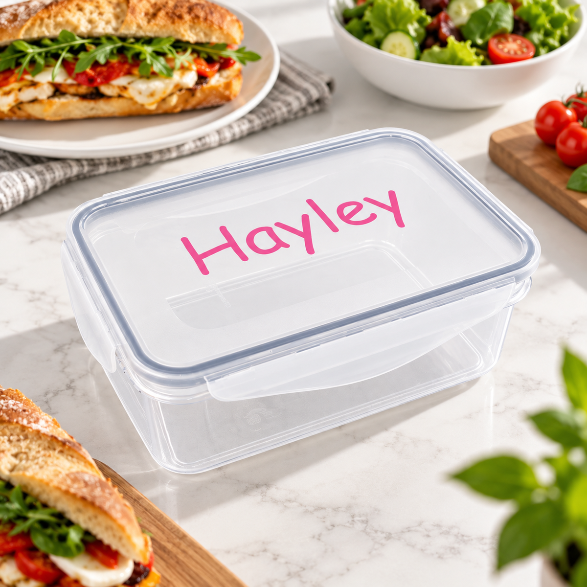 Plastic Clip Lid Lunchbox Personalised With Name