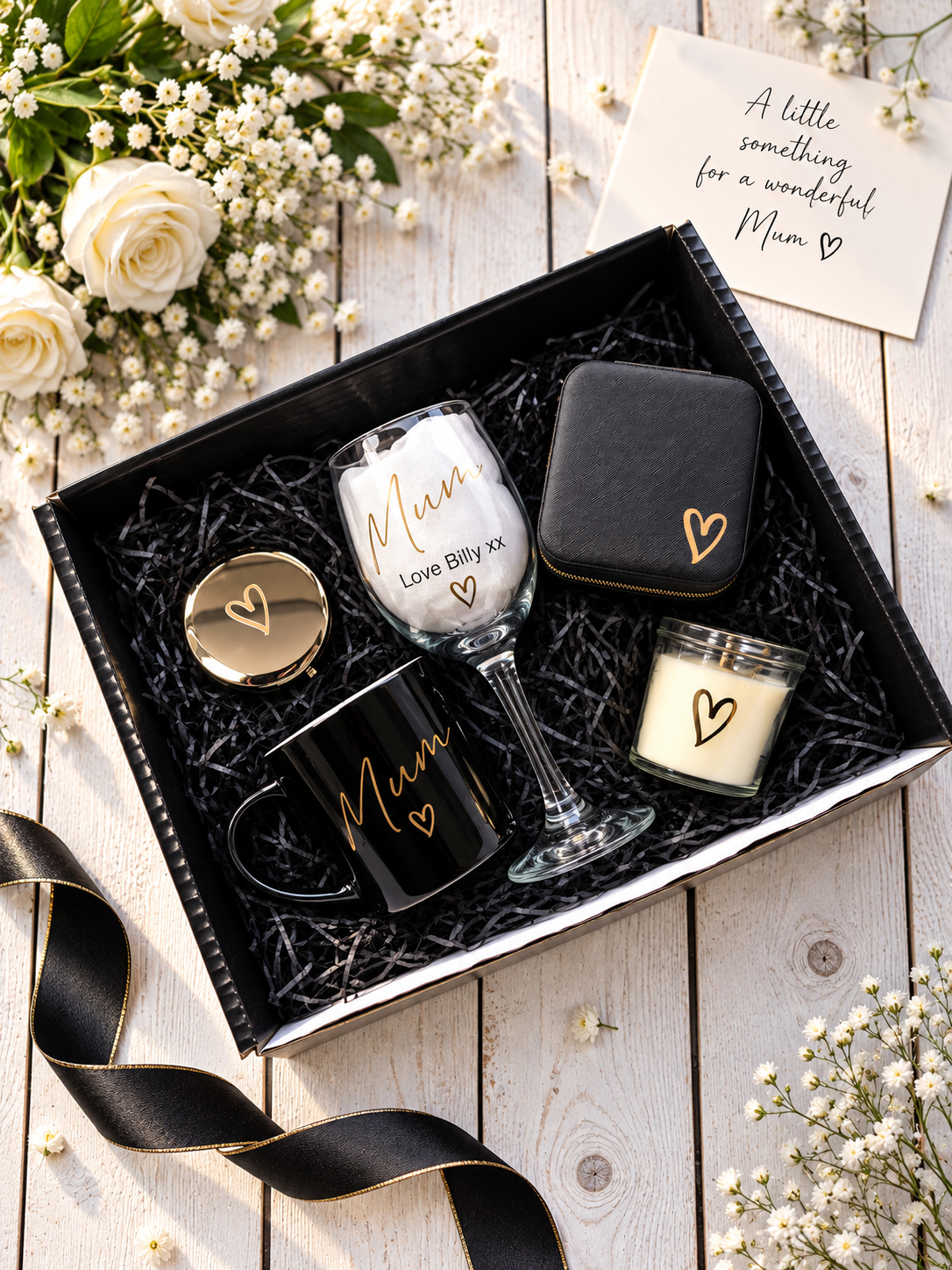 Mother's Day Mum Mummy Hamper Gift Set - Personalised Special Mothers Present -Wine glass-mug-candle- For Her-message-heart
