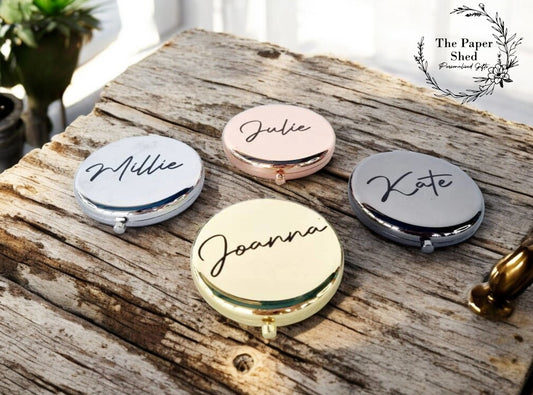 Personalised cosmetic mirror bridal party gold and black
