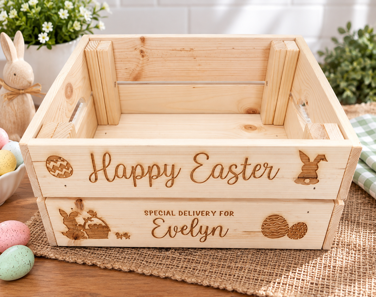 Easter egg wooden box crate personalised and engraved
