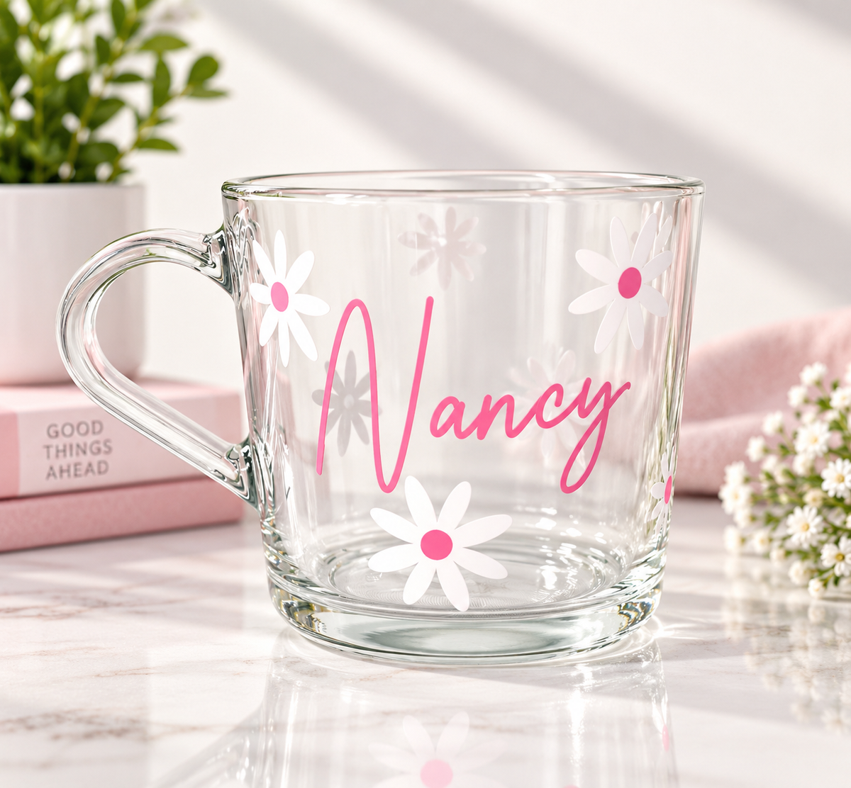 Daisy Themed Coffee Cup Mug Glass